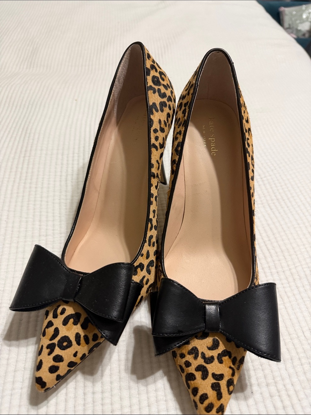 kate spade Leopard Print Pointed Pumps with Black Bow